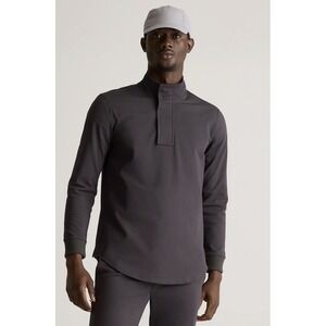 Quince On Par Half-Zip Pullover Dark Coal Sleeved Top Large Magnetic Side NWT